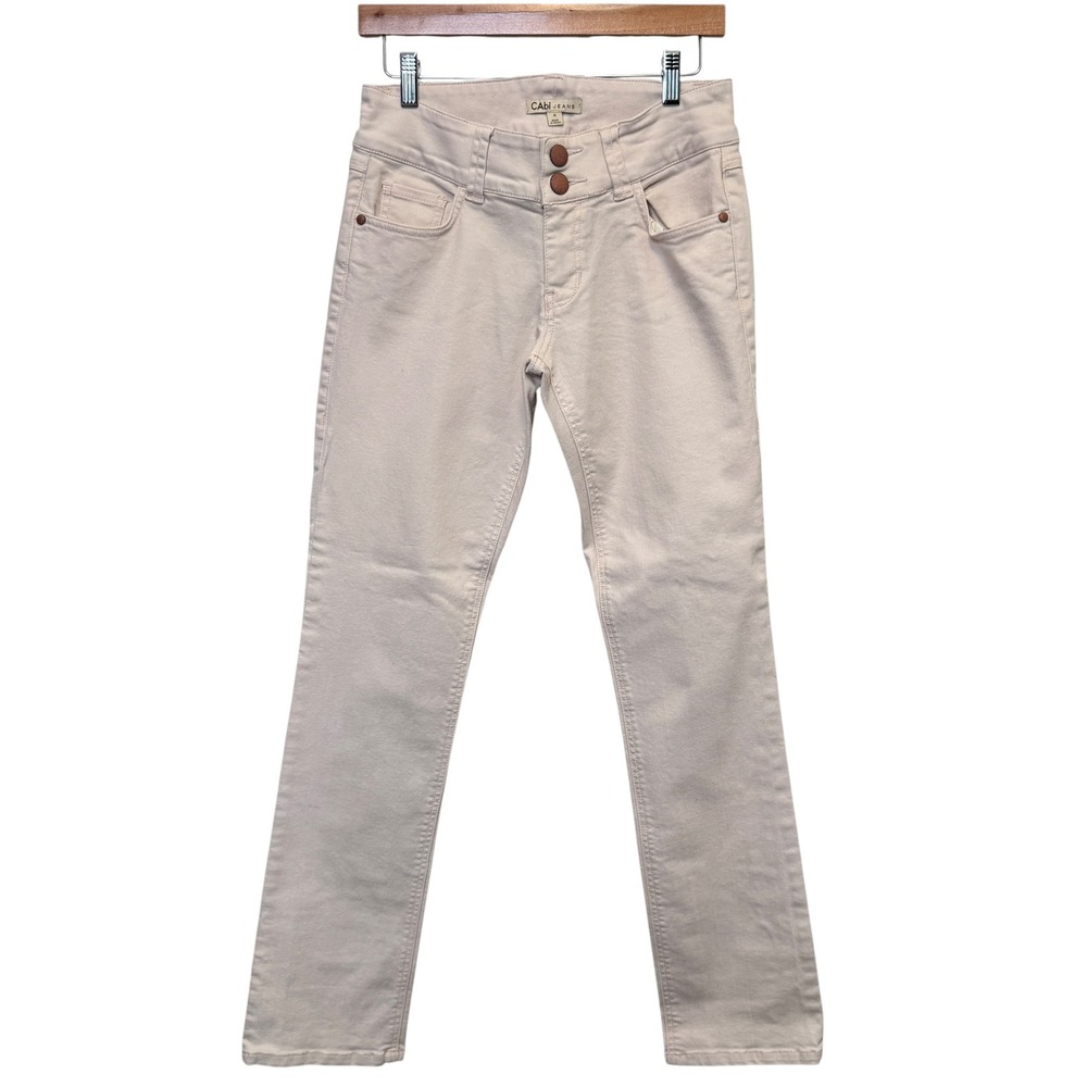 Cabi Womens Straight Leg Jeans 4 Beige Double Button Stretch Minimalist Neutral